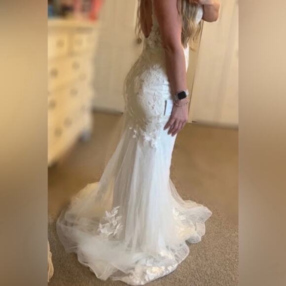 NWOT Lulus Everlasting Affection White Lace Tulle Mermaid Maxi Dress - Picture 7 of 15